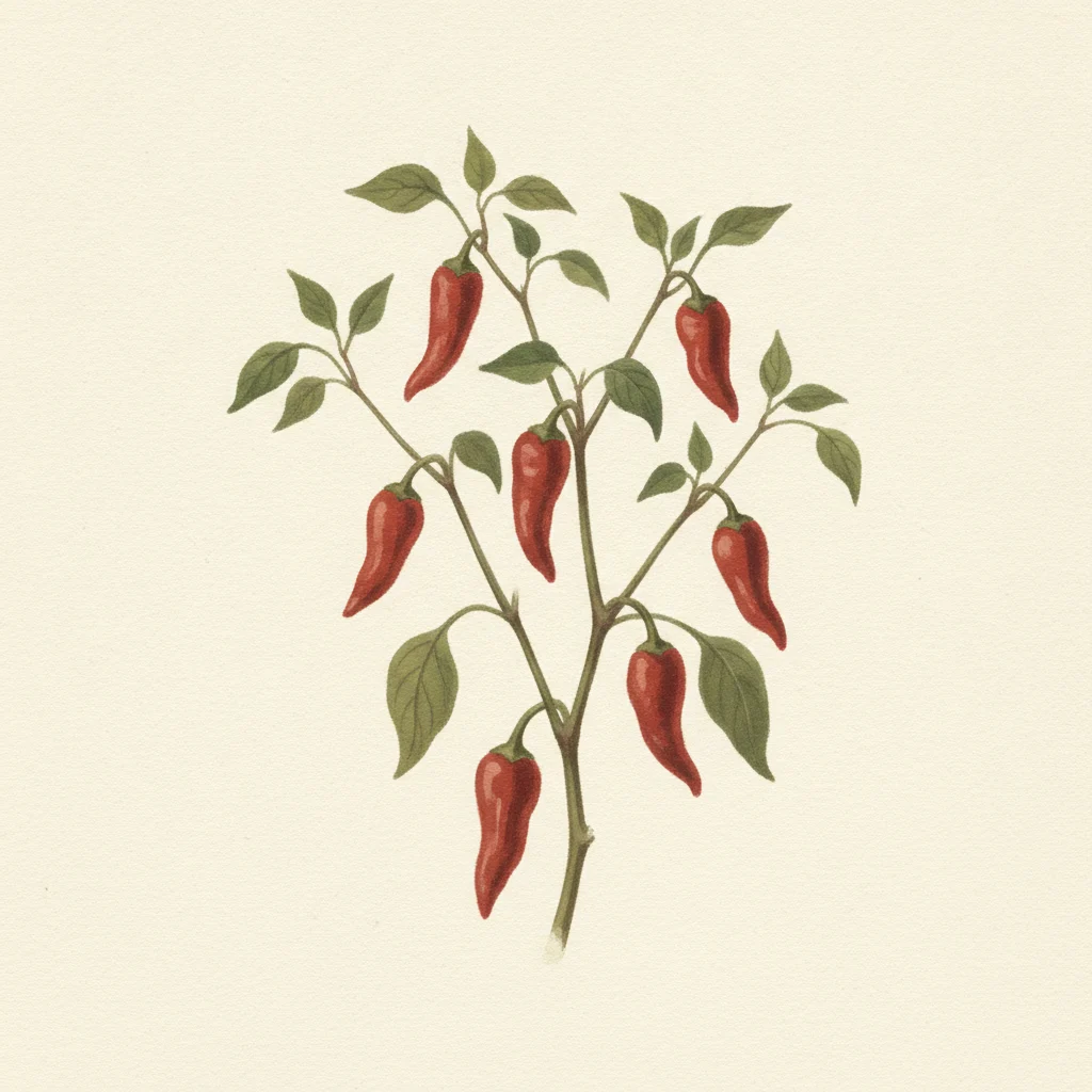Aleppo pepper, gouache botanical illustration