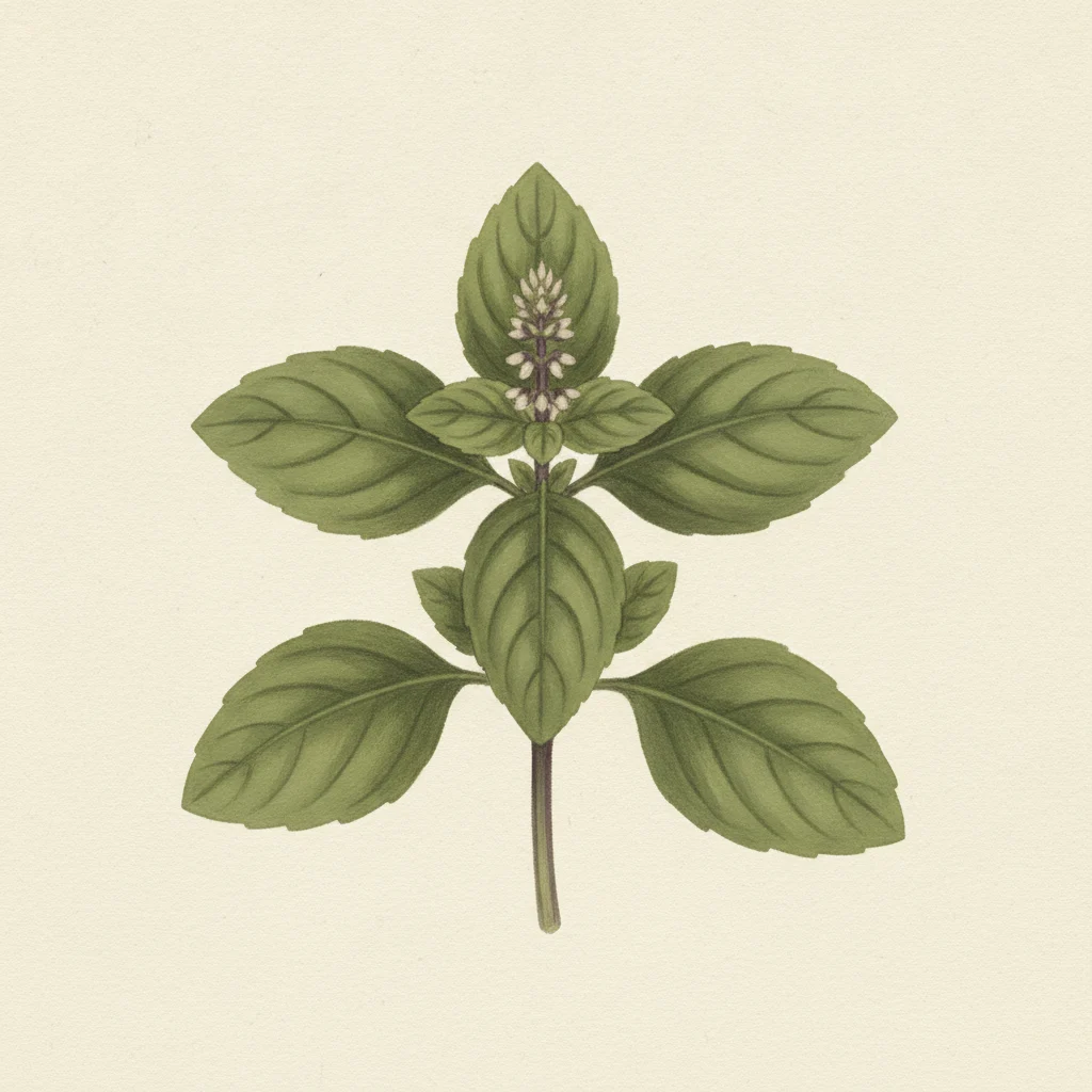 Basil, gouache botanical illustration