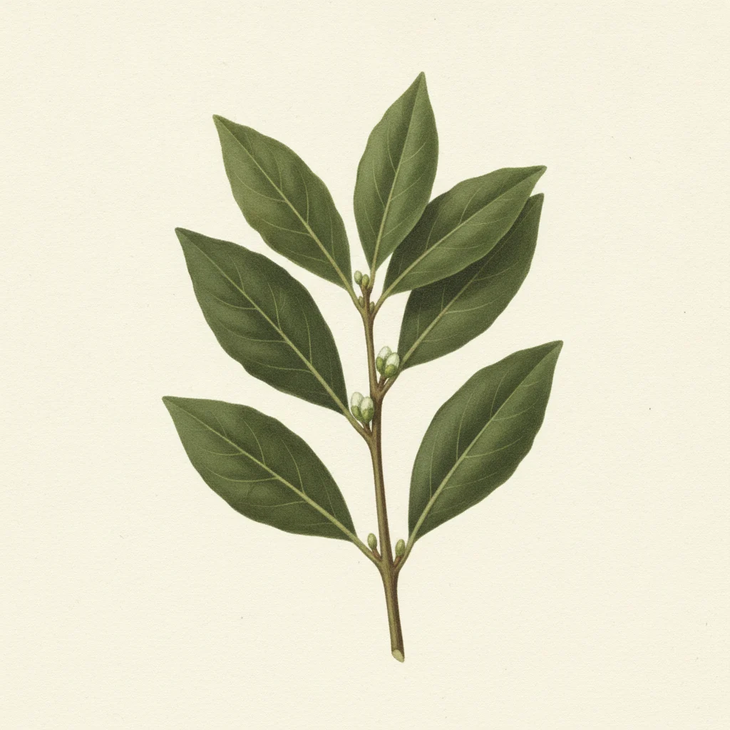 Bay leaf, gouache botanical illustration