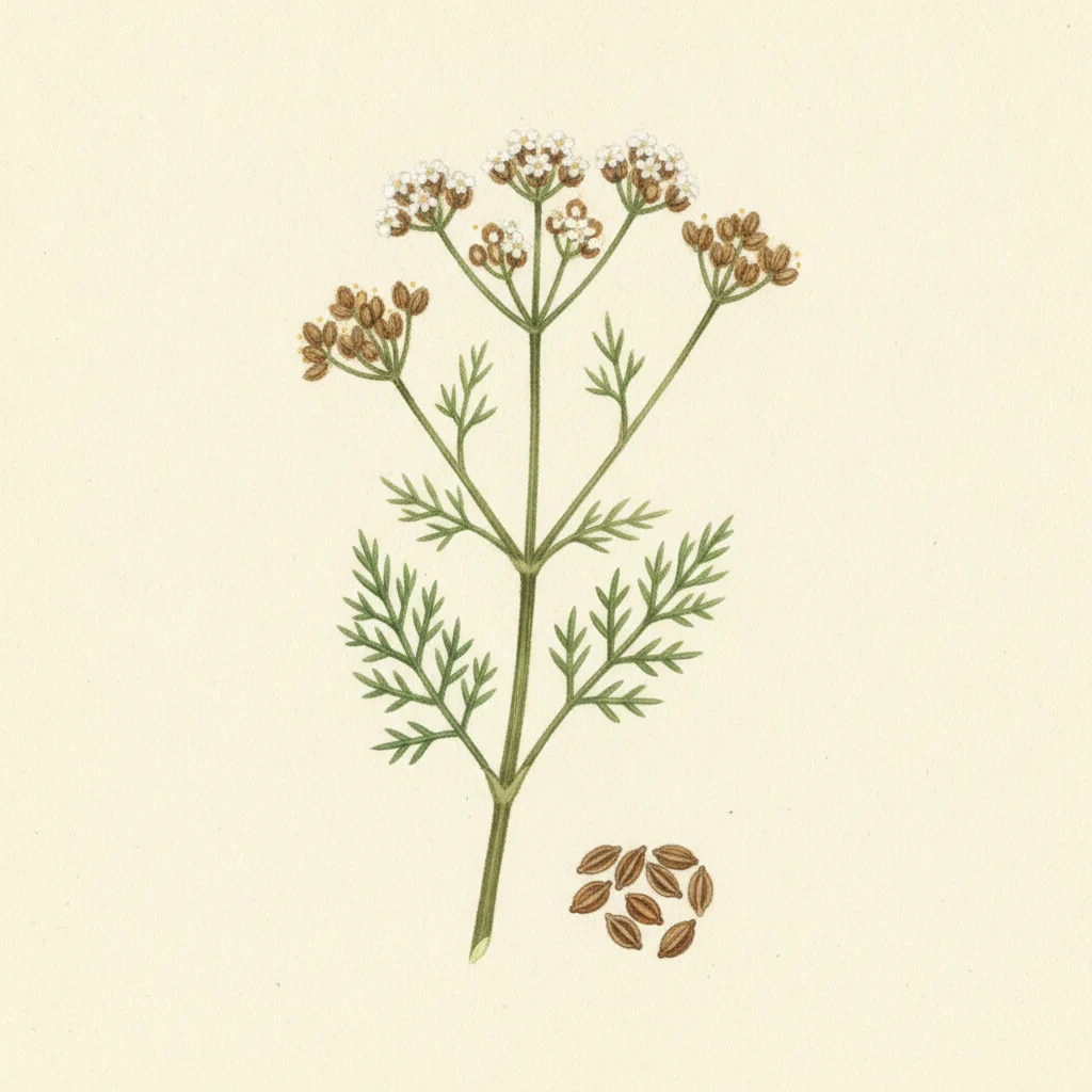 Caraway, gouache botanical illustration