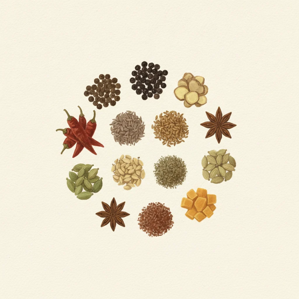 Chaat masala, gouache botanical illustration