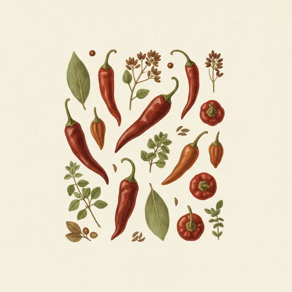 Chili powder, gouache botanical illustration