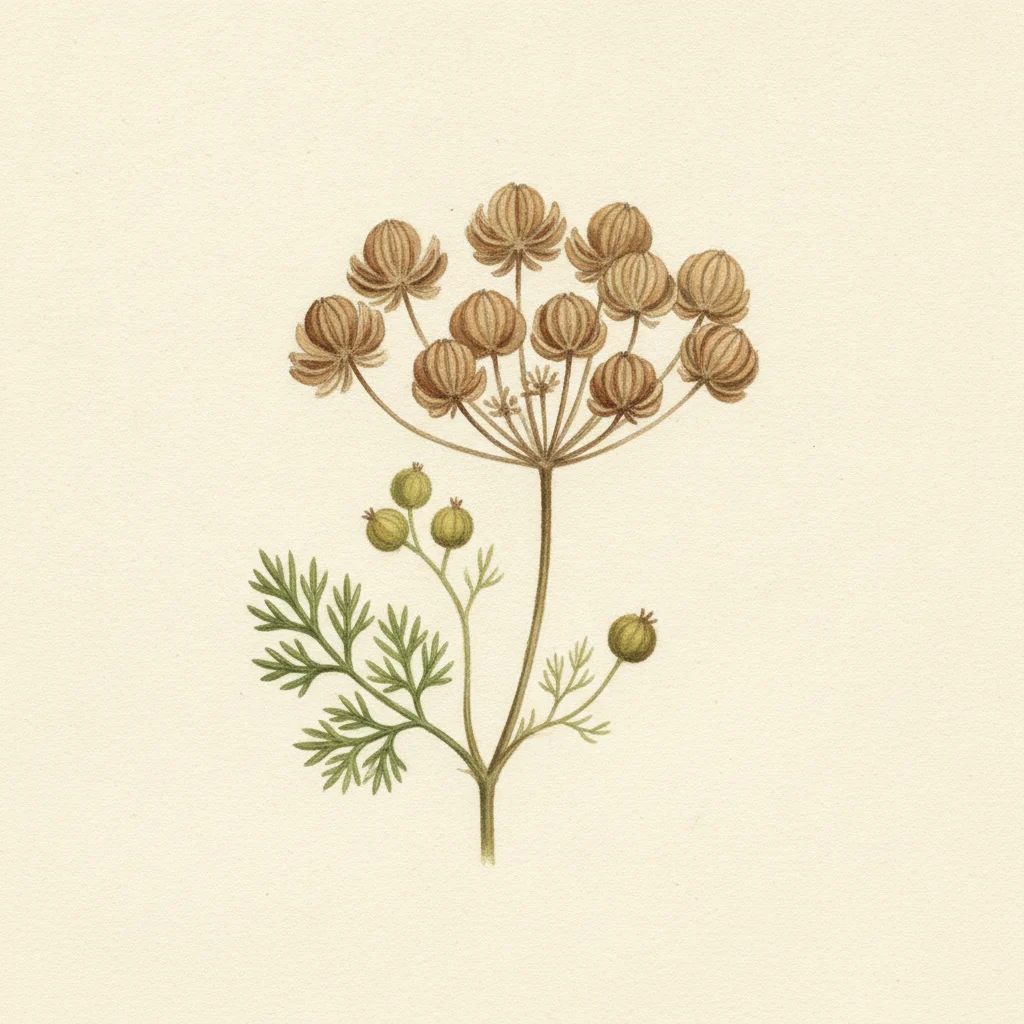Coriander seed, gouache botanical illustration