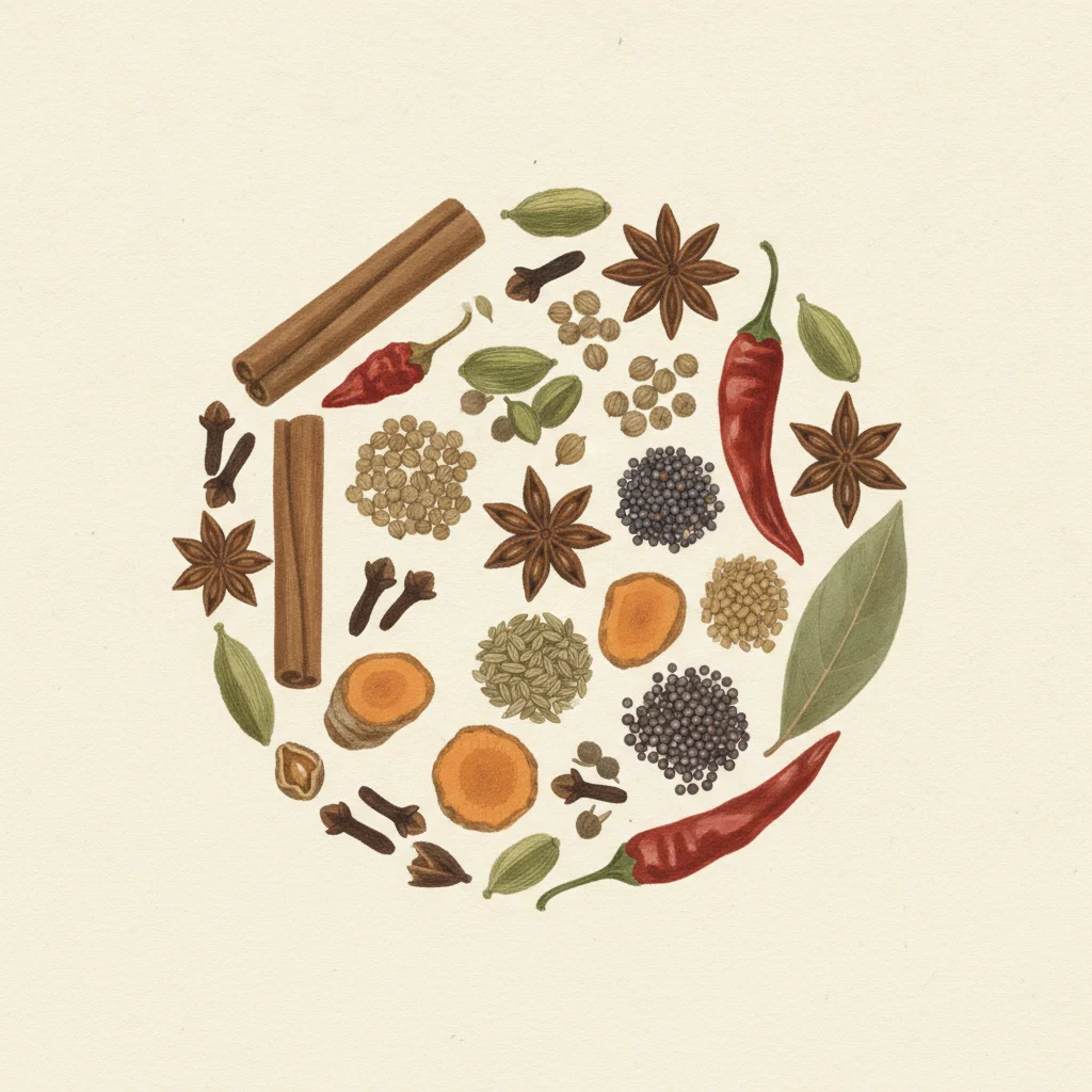 Curry powder, gouache botanical illustration