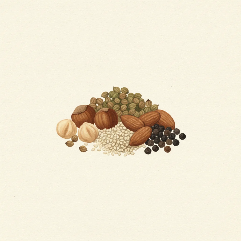 Dukkah, gouache botanical illustration
