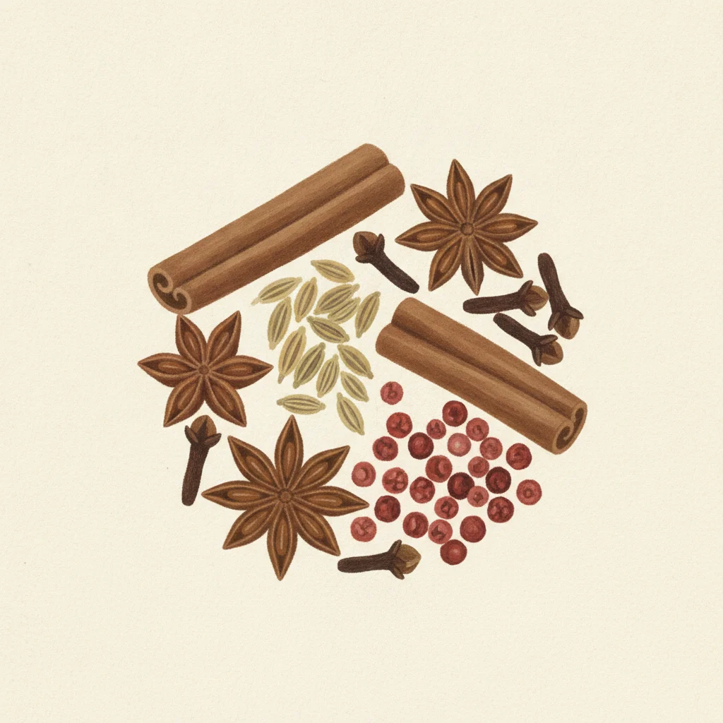 Chinese five spice, gouache botanical illustration