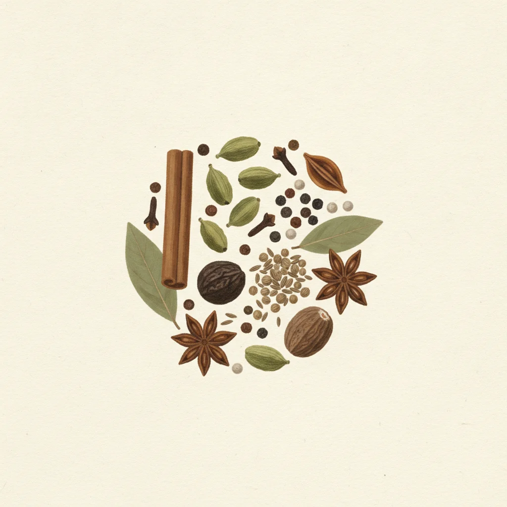 Garam masala, gouache botanical illustration