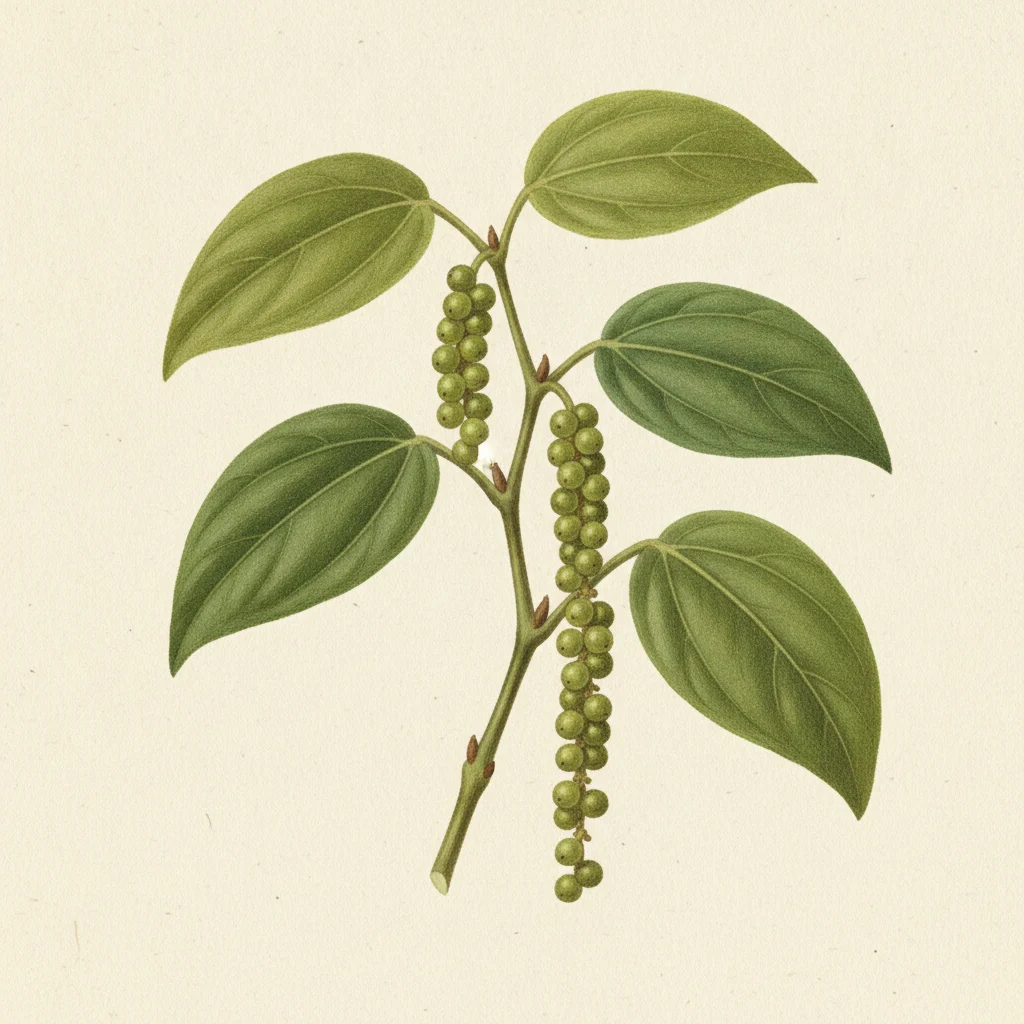 Green peppercorn, gouache botanical illustration
