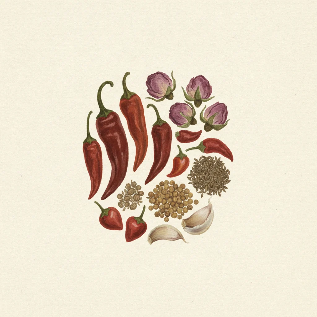Harissa, gouache botanical illustration