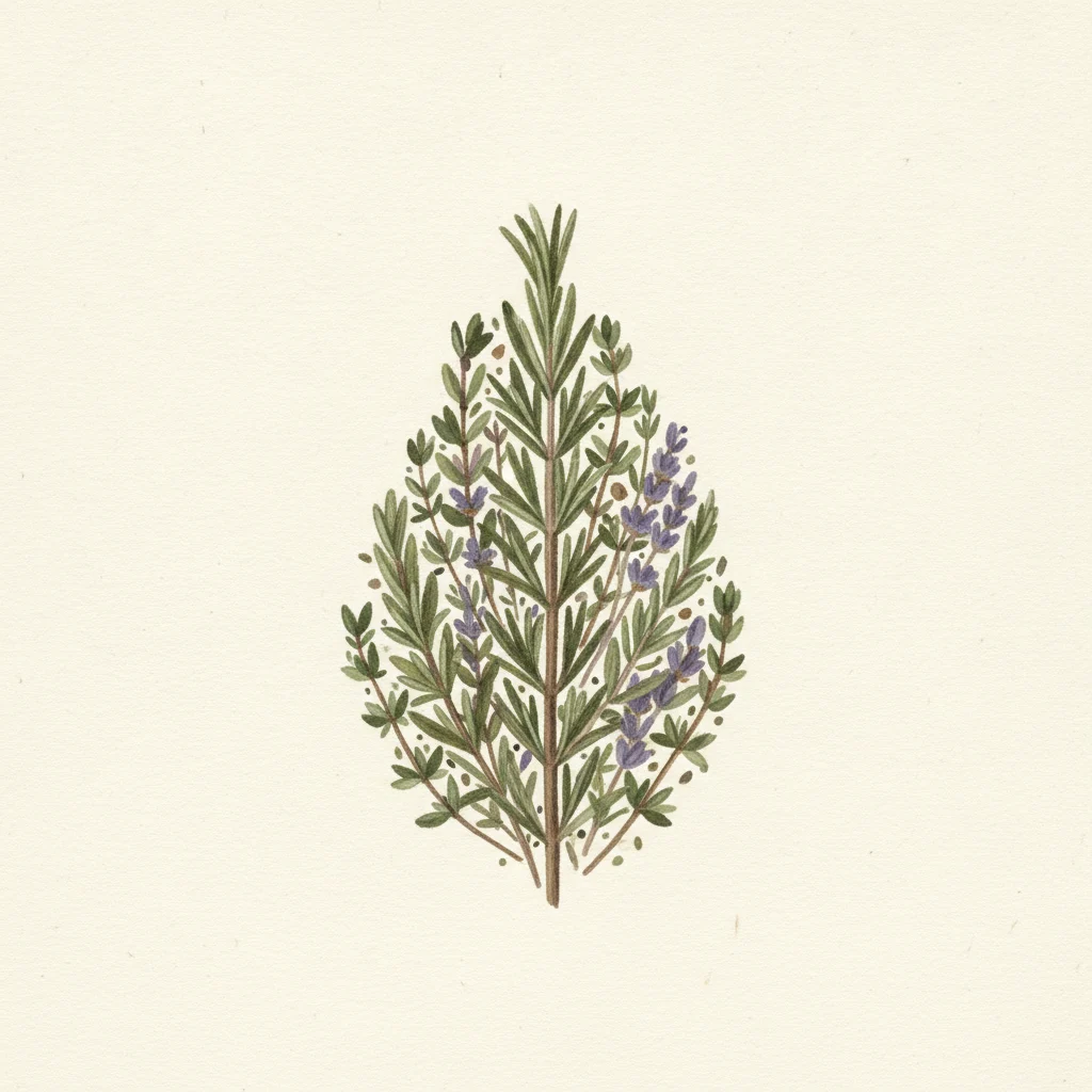 Herbes de Provence, gouache botanical illustration