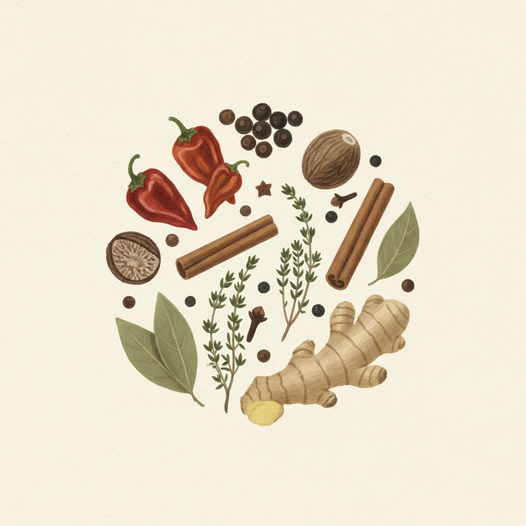 Jerk seasoning, gouache botanical illustration