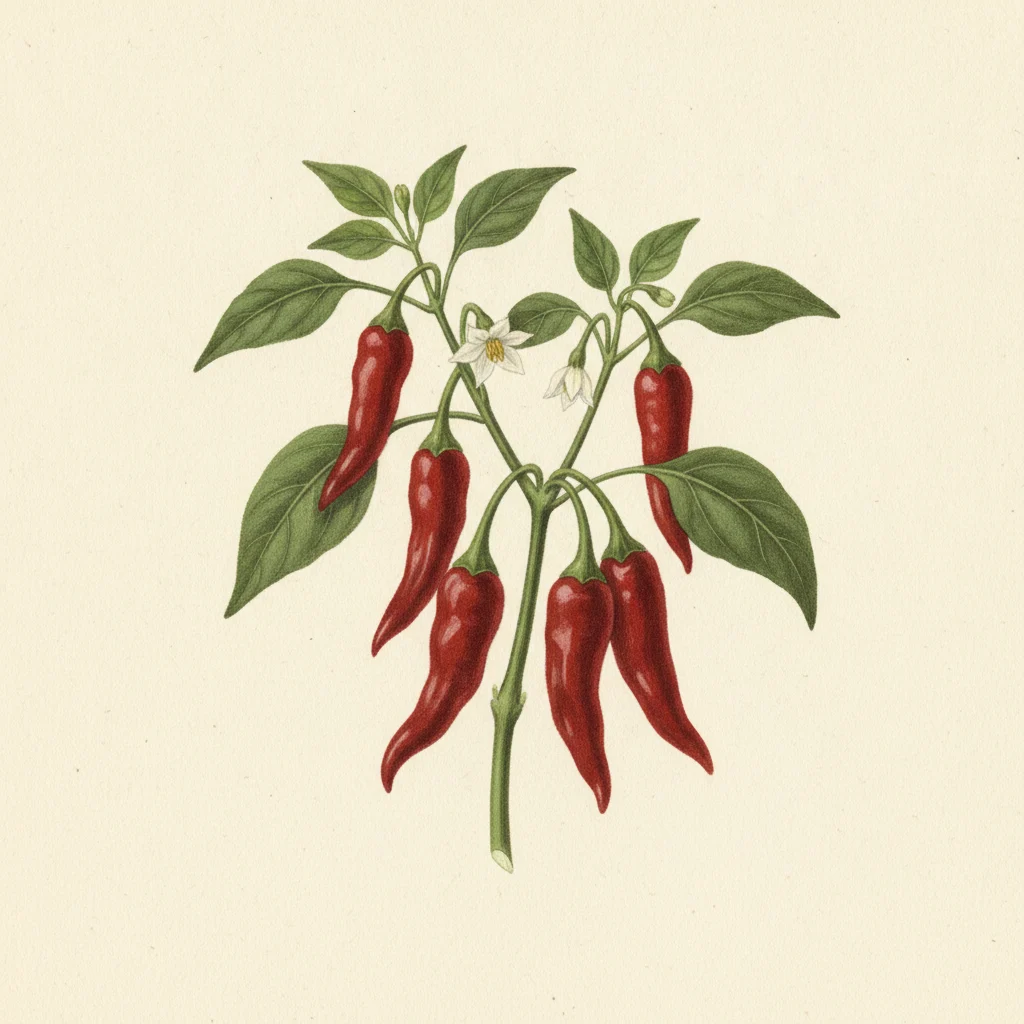 Kashmiri chili, gouache botanical illustration