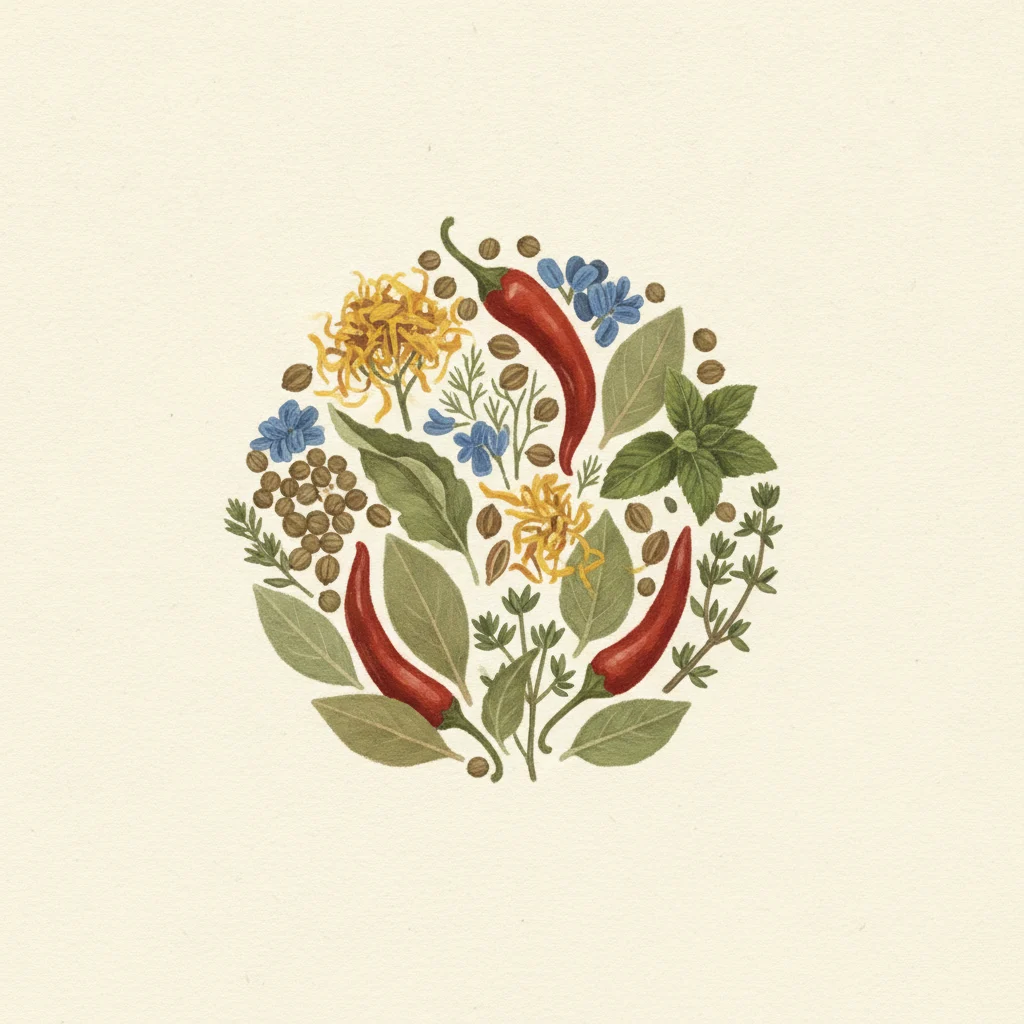 Khmeli suneli, gouache botanical illustration