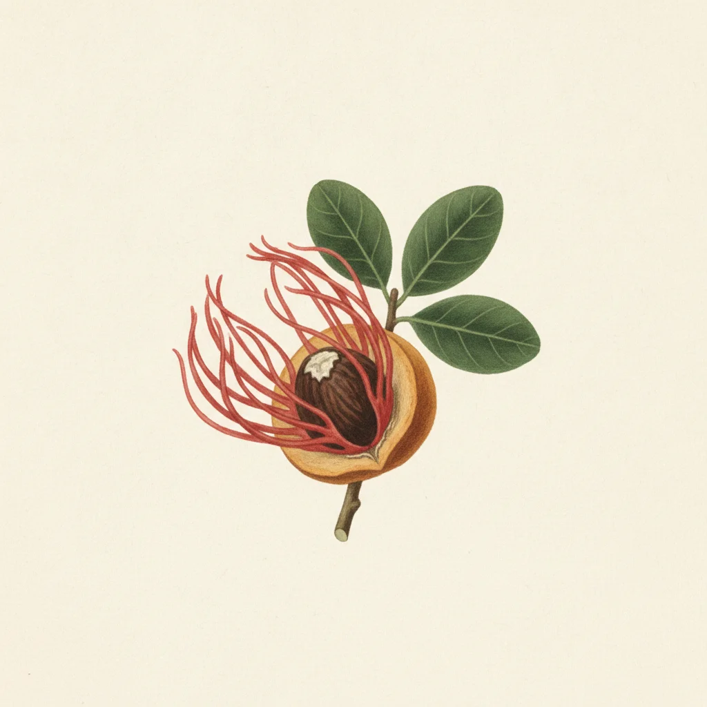 Mace, gouache botanical illustration