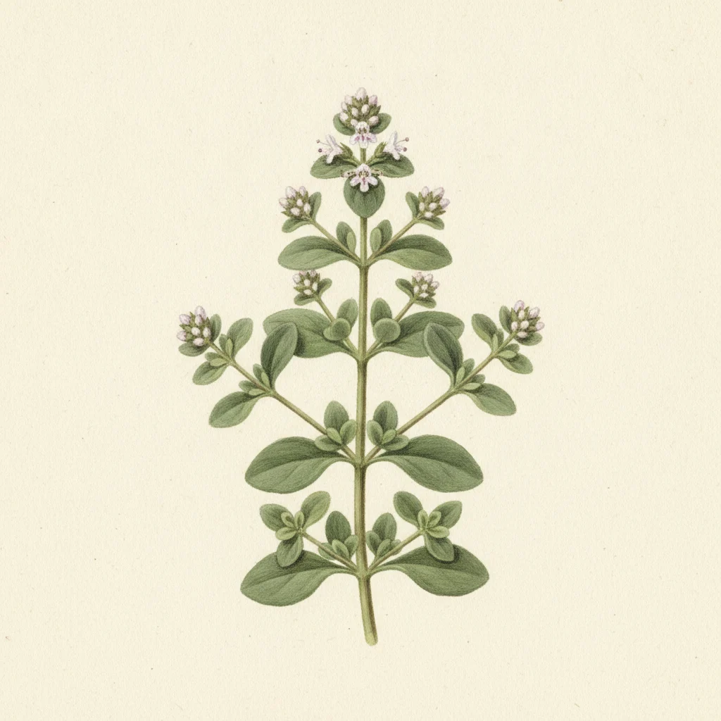 Marjoram, gouache botanical illustration