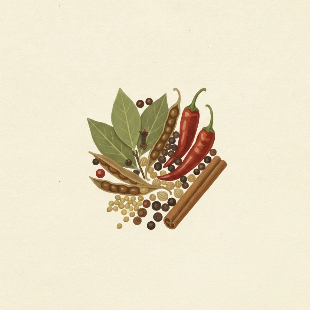 Crab boil seasoning, gouache botanical illustration
