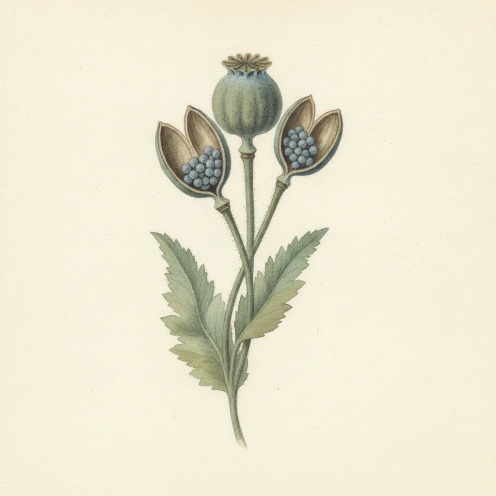 Poppy seed, gouache botanical illustration