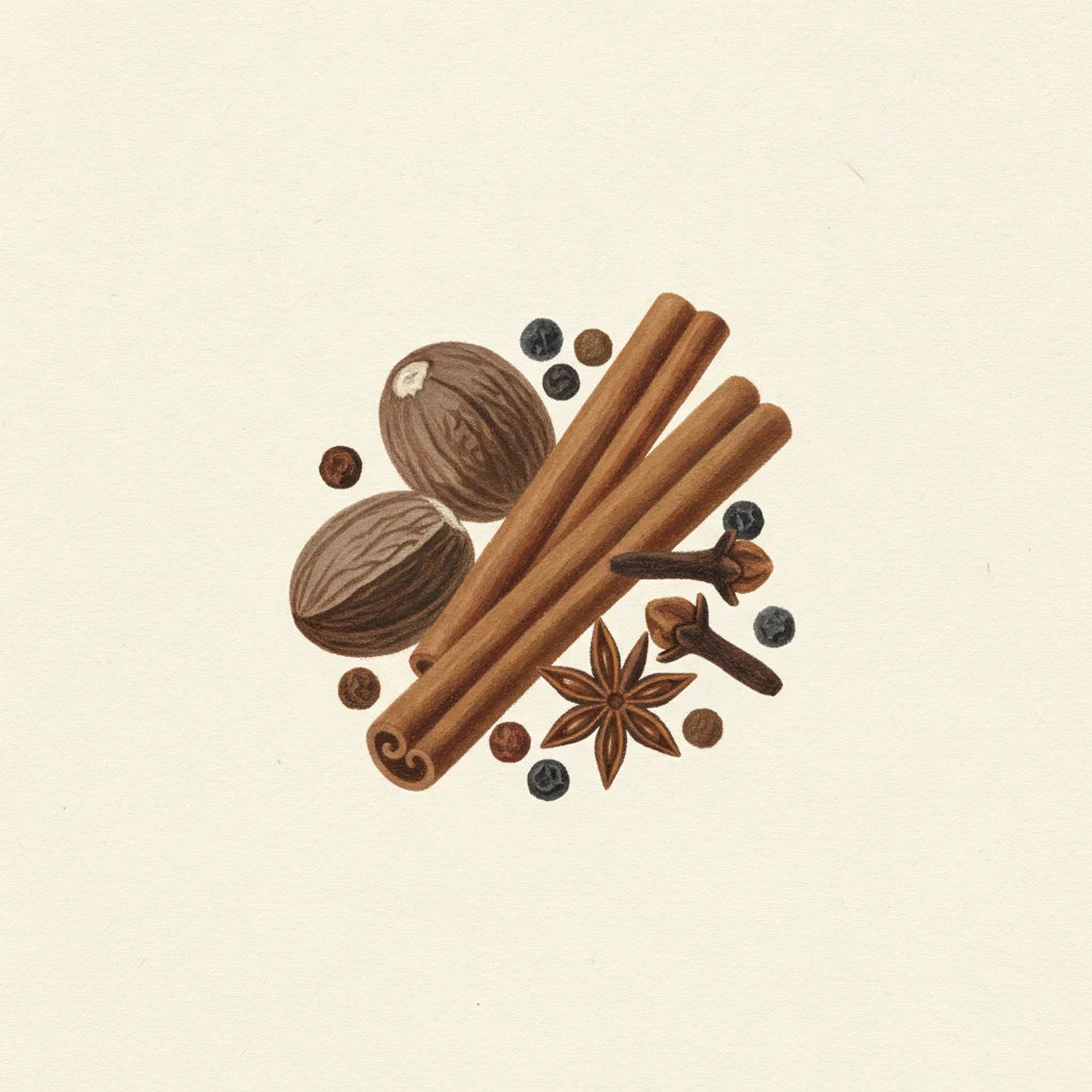 Quatre epices, gouache botanical illustration