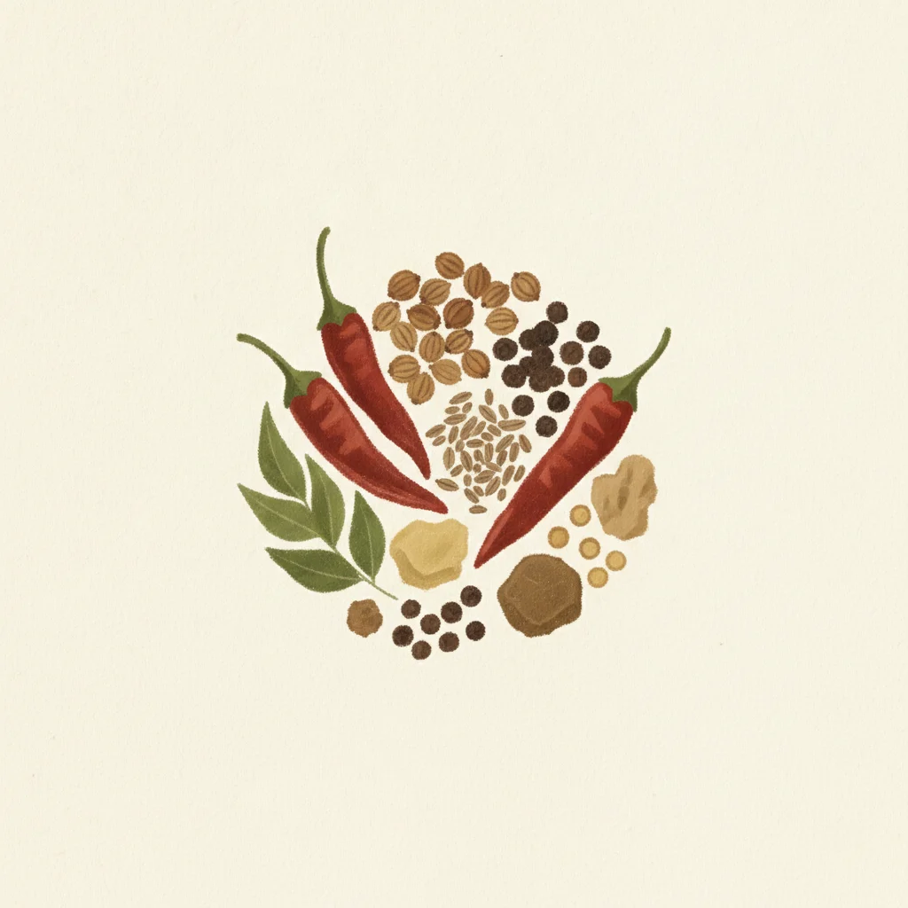 Sambar powder, gouache botanical illustration