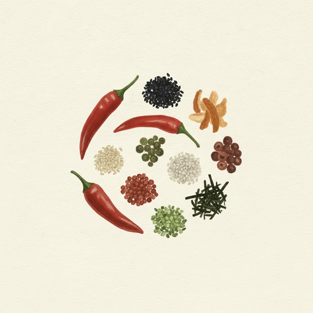 Shichimi togarashi, gouache botanical illustration
