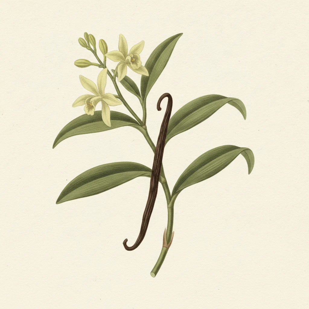 Vanilla, gouache botanical illustration